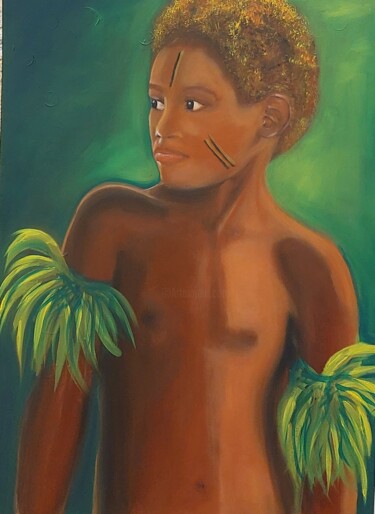 绘画 标题为“Garçon du Vanuatu” 由Mona Louise, 原创艺术品, 油 安装在木质担架架上