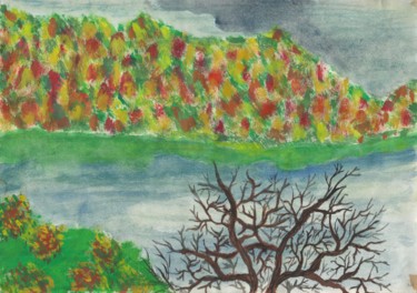 Peinture intitulée "reve de lac" par Rahsan, Œuvre d'art originale, Gouache