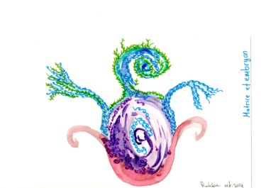 Peinture intitulée "Matrice et embryon" par Rahsan, Œuvre d'art originale, Aquarelle