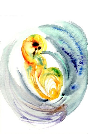 Peinture intitulée "Genèse du vivant2" par Rahsan, Œuvre d'art originale, Aquarelle