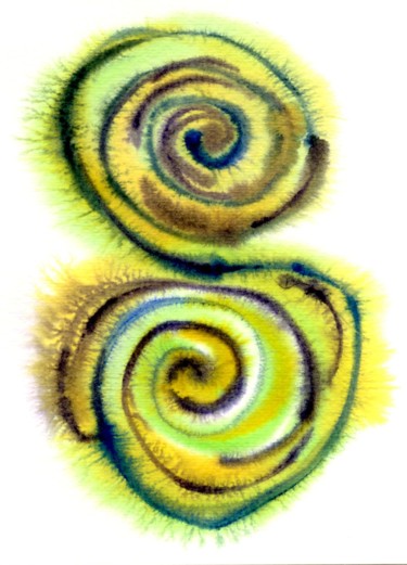 Peinture intitulée "Spirale verte" par Rahsan, Œuvre d'art originale, Aquarelle