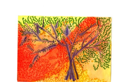 Peinture intitulée "Arbre-lumiere" par Rahsan, Œuvre d'art originale, Aquarelle