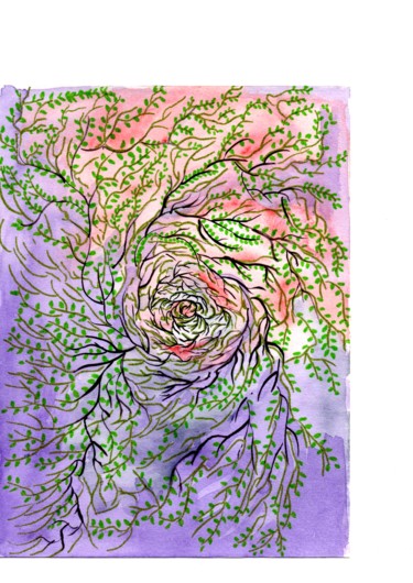 Peinture intitulée "spirale-verdoyante" par Rahsan, Œuvre d'art originale, Encre
