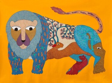 Pintura intitulada "Lion" por Rahul Shyam, Obras de arte originais, Acrílico