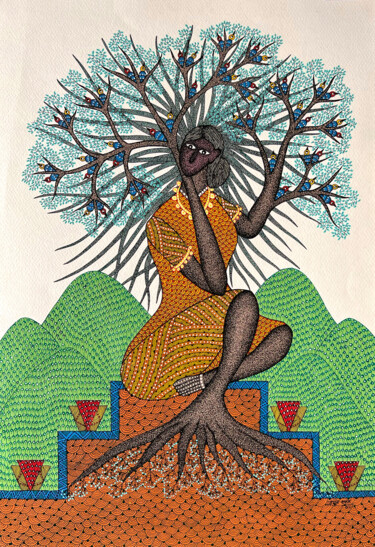Картина под названием "Mother of the trees…" - Rahul Shyam, Подлинное произведение искусства, Акрил