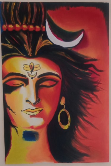 Peinture intitulée "shiva the destroyer" par Rahul Madhu Singh, Œuvre d'art originale, Huile