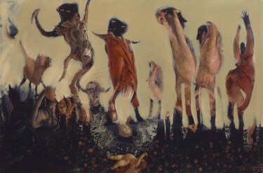 Картина под названием "Spring African Part…" - Rai Escale, Подлинное произведение искусства, Масло