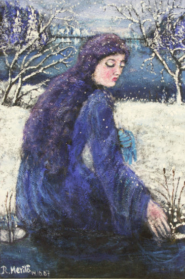 Malerei mit dem Titel "Winter Girl" von Raija Merilä, Original-Kunstwerk, Öl