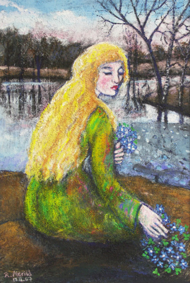 Schilderij getiteld "Spring Girl" door Raija Merilä, Origineel Kunstwerk, Olie