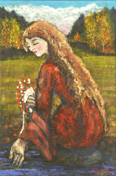 Schilderij getiteld "Autumn Girl" door Raija Merilä, Origineel Kunstwerk, Olie