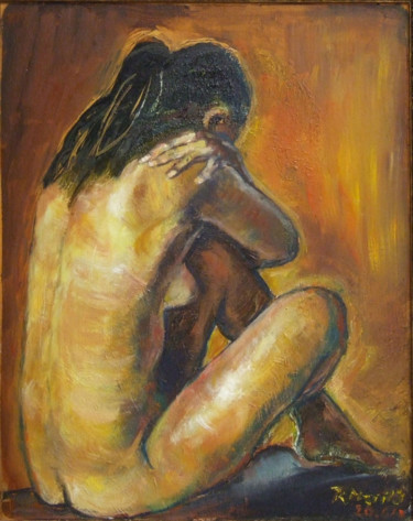 Peinture intitulée "Chagrined woman" par Raija Merilä, Œuvre d'art originale, Huile