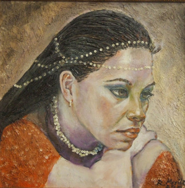 Peinture intitulée "In her thoughts" par Raija Merilä, Œuvre d'art originale, Huile