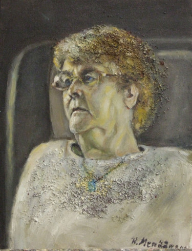 Schilderij getiteld "Portrait of Grandma…" door Raija Merilä, Origineel Kunstwerk, Olie