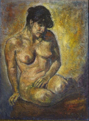 Painting titled "Sad Nude Lady" by Raija Merilä, Original Artwork, Oil