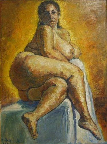 Painting titled "Chuppy Lady" by Raija Merilä, Original Artwork, Oil