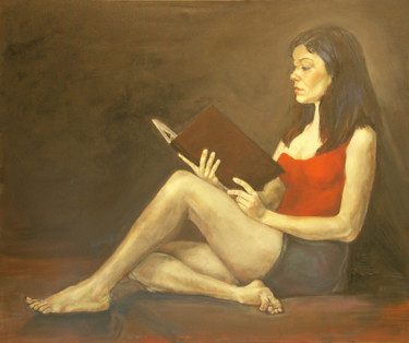 Schilderij getiteld "Reading Woman" door Raija Merilä, Origineel Kunstwerk, Olie