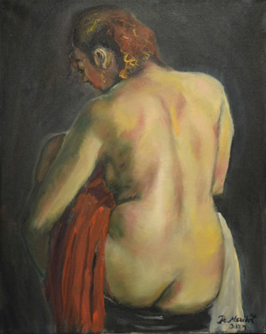 Schilderij getiteld "Back of a Lady with…" door Raija Merilä, Origineel Kunstwerk, Olie