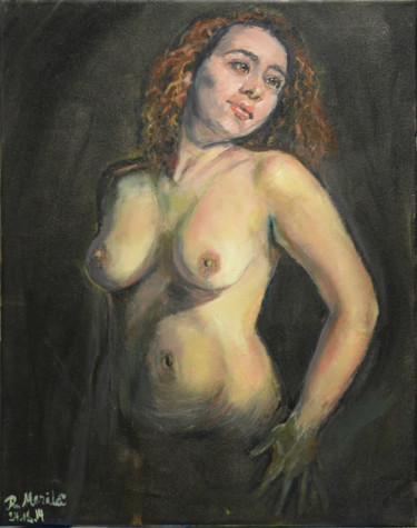 Peinture intitulée "Naked Brown Eye Wom…" par Raija Merilä, Œuvre d'art originale, Huile
