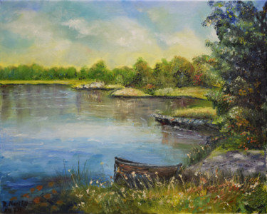 Pintura intitulada "Seascape from Hamin…" por Raija Merilä, Obras de arte originais, Óleo