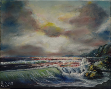 Schilderij getiteld "Stormy Sea" door Raija Merilä, Origineel Kunstwerk, Olie