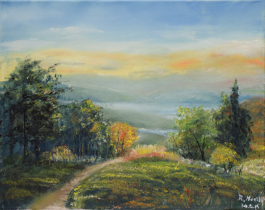 Painting titled "Landscape from Croa…" by Raija Merilä, Original Artwork, Oil