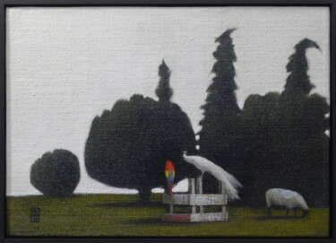 Painting titled "Park" by Raimo Bergt, Original Artwork, Acrylic Mounted on Wood Panel