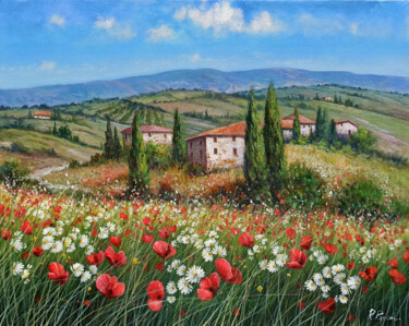 Painting titled "The spring has come…" by Raimondo Pacini, Original Artwork, Oil Mounted on Wood Stretcher frame