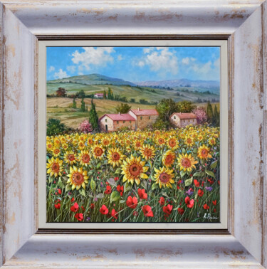 Pittura intitolato "Sunflowers in bloom…" da Raimondo Pacini, Opera d'arte originale, Olio Montato su Telaio per barella in…