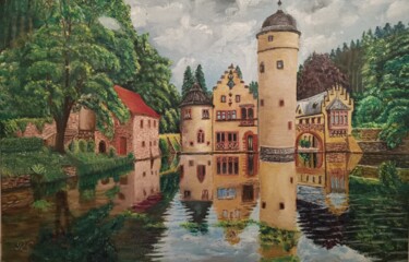 Malerei mit dem Titel "Schloss Mespelbrun" von Rainer Schmitt, Original-Kunstwerk, Öl