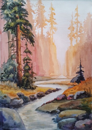 Painting titled "Осень в корабельном…" by Raisa Nikolaeva, Original Artwork, Watercolor