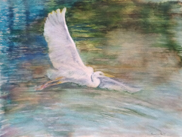 Painting titled "White bird" by Raisa Nikolaeva, Original Artwork, Watercolor