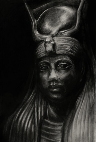 Zeichnungen mit dem Titel "Hathor" von Raisa Nikolaeva, Original-Kunstwerk, Kohle