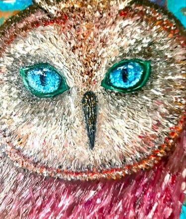 Картина под названием "Red owl original oi…" - Raissa Kagan, Подлинное произведение искусства, Масло