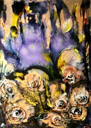 Pittura intitolato "Abstract fantasy pa…" da Raissa Kagan, Opera d'arte originale, Pittura di vetro colorato Montato su Allu…