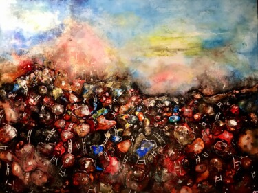 Pittura intitolato "Fantasy red town or…" da Raissa Kagan, Opera d'arte originale, Inchiostro