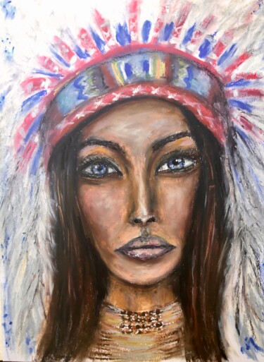Painting titled "Fantasy woman in na…" by Raissa Kagan, Original Artwork, Pastel