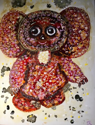 Painting titled "Cheburashka mix med…" by Raissa Kagan, Original Artwork, Ink
