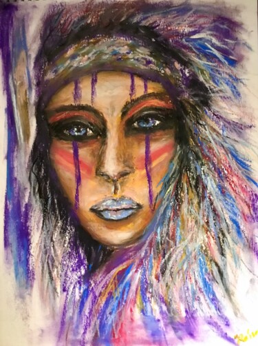 Schilderij getiteld "Native American wom…" door Raissa Kagan, Origineel Kunstwerk, Pastel