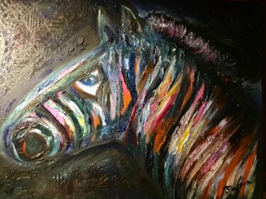 Pintura titulada "Colourful zebra ori…" por Raissa Kagan, Obra de arte original, Oleo