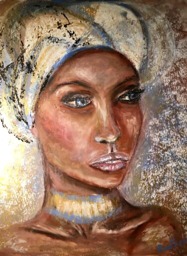 Malerei mit dem Titel "Woman in headscarf…" von Raissa Kagan, Original-Kunstwerk, Pastell