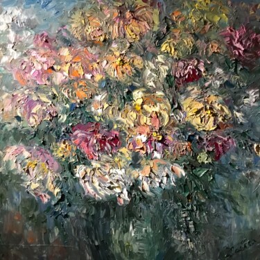 Peinture intitulée "Chrysanthemums in a…" par Raissa Kagan, Œuvre d'art originale, Huile