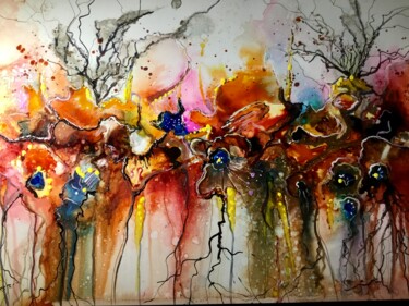 Peinture intitulée "Flowers fantasy" par Raissa Kagan, Œuvre d'art originale, Encre