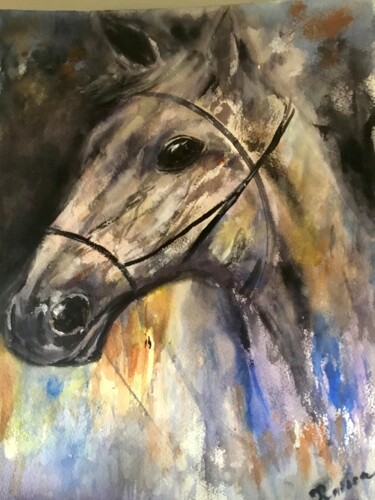 Painting titled "White horse" by Raissa Kagan, Original Artwork, Watercolor