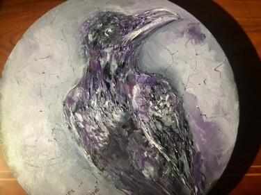 Pittura intitolato "Raven round canvas" da Raissa Kagan, Opera d'arte originale, Olio