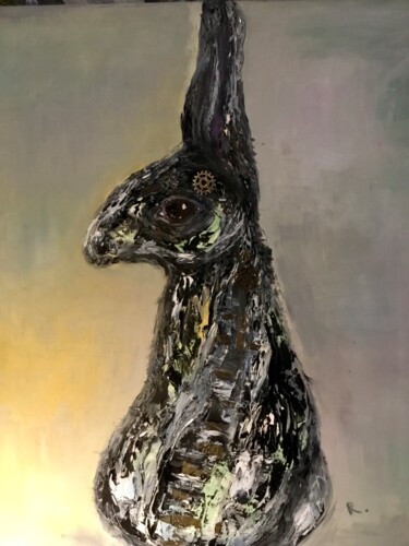 Картина под названием "Black bunny origina…" - Raissa Kagan, Подлинное произведение искусства, Масло