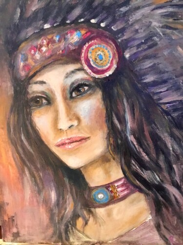 Painting titled "Native american que…" by Raissa Kagan, Original Artwork, Acrylic