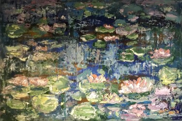 Картина под названием "Waterlillies pond o…" - Raissa Kagan, Подлинное произведение искусства, Масло