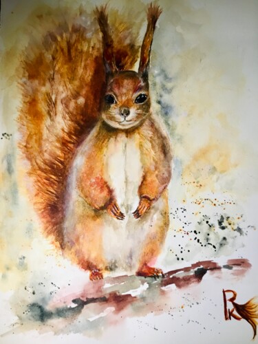 Painting titled "Squirrel watercolou…" by Raissa Kagan, Original Artwork, Watercolor