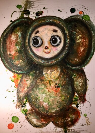 Painting titled "Cheburashka painting" by Raissa Kagan, Original Artwork, Watercolor