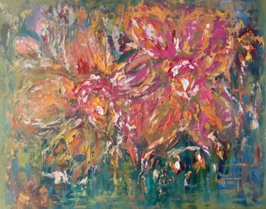 Pittura intitolato "Orange orchids orig…" da Raissa Kagan, Opera d'arte originale, Olio